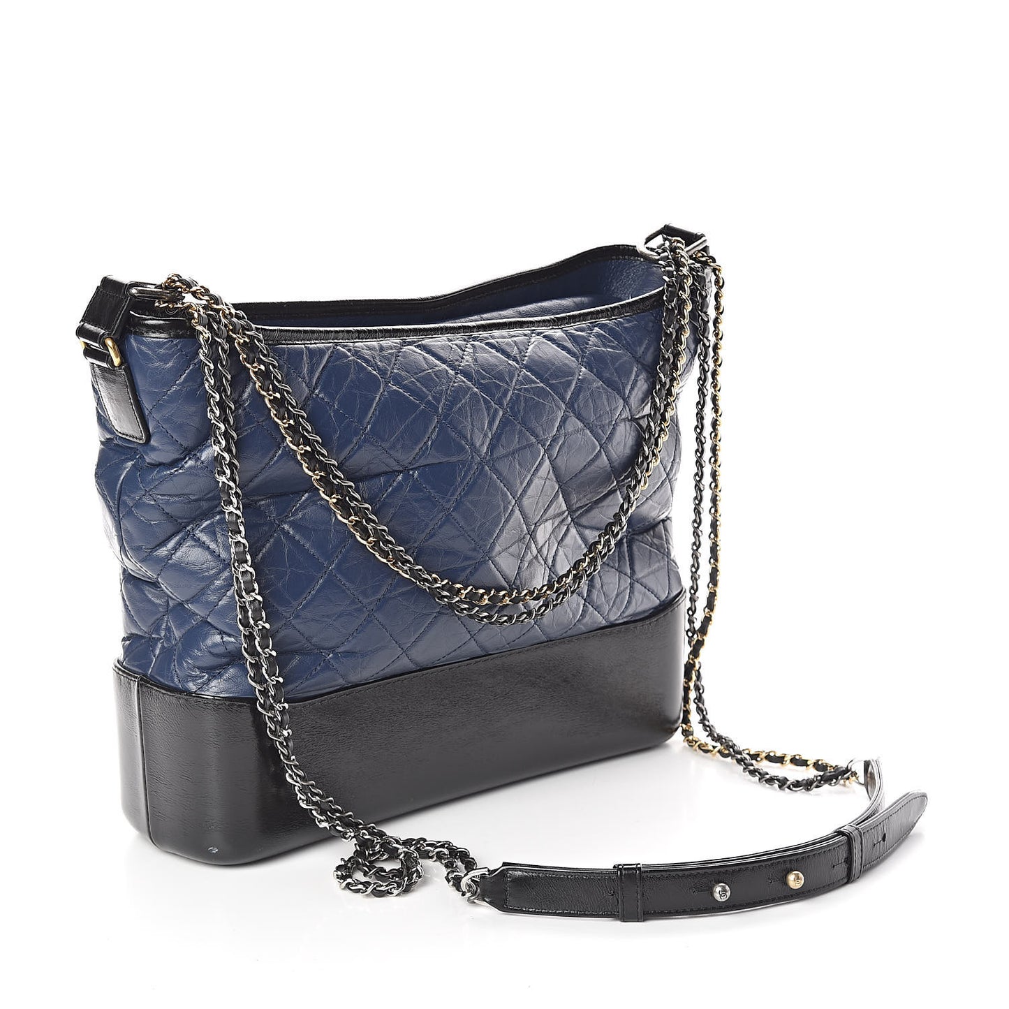 Aged Calfskin Quilted Large Gabrielle Hobo Navy Black