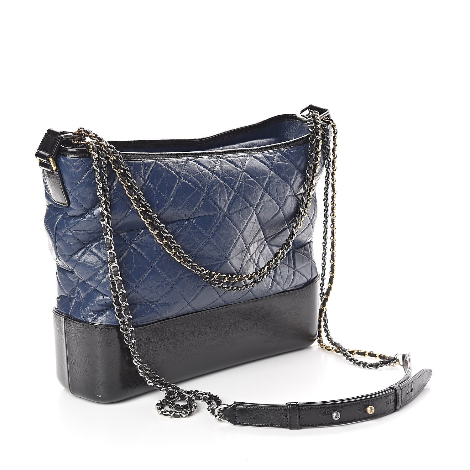 Chanel Aged Calfskin Quilted Large Gabrielle Hobo Navy Black 3 of 11