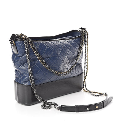 Chanel Aged Calfskin Quilted Large Gabrielle Hobo Navy Black 3 of 11