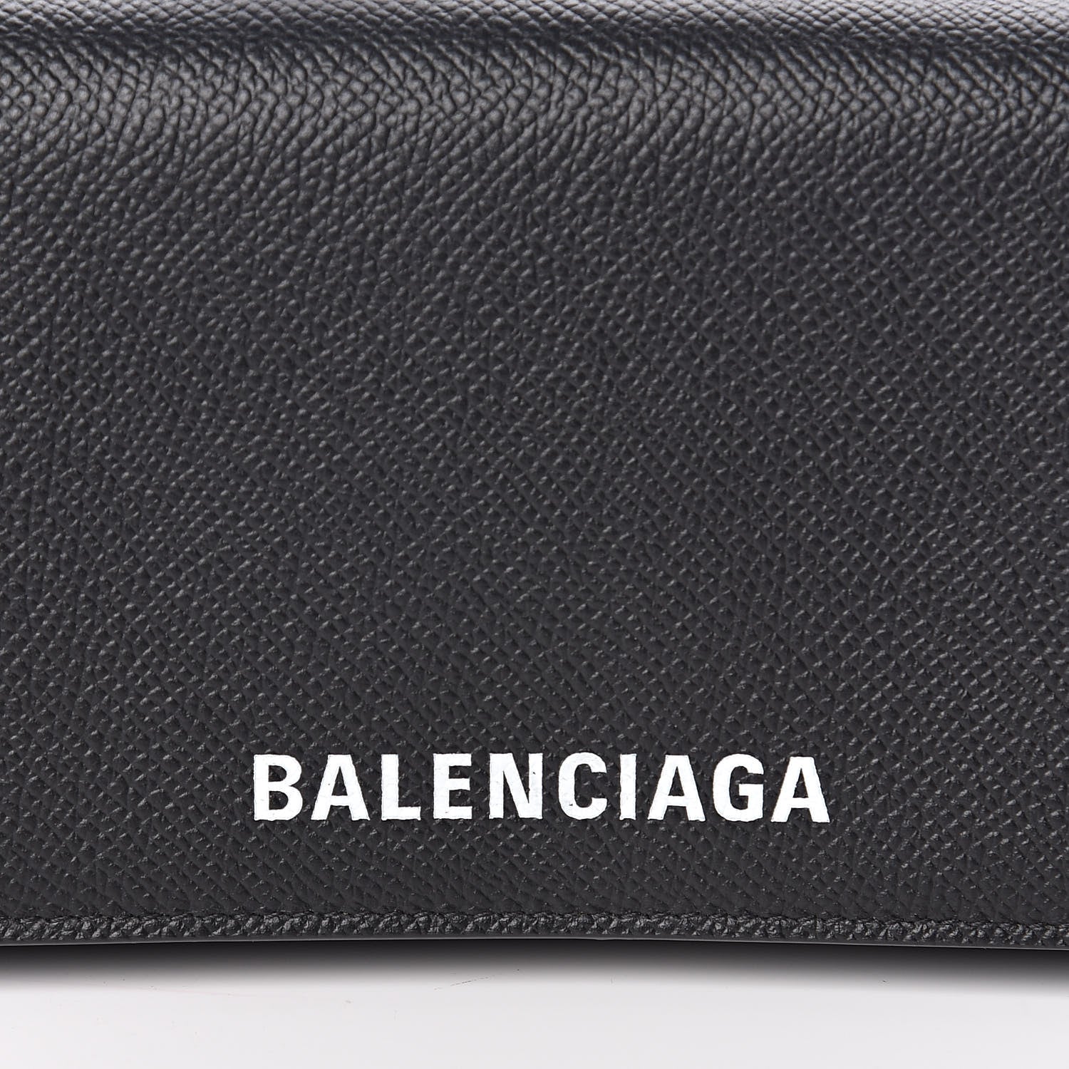 Balenciaga Signature Grained Calfskin Logo Ville Wallet on Chain Black 9 of 10