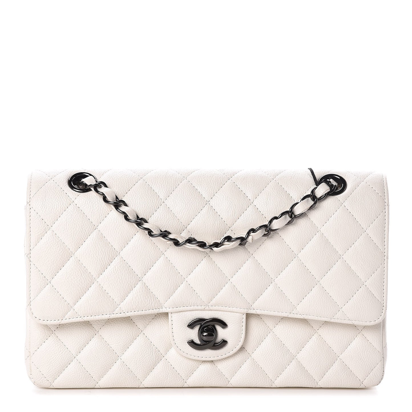 Grained Calfskin Quilted Medium Double Flap White
