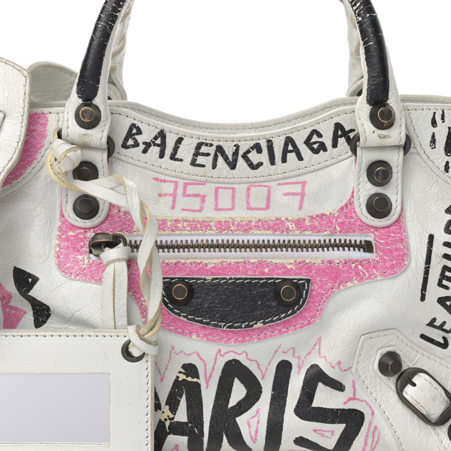 Balenciaga Agneau Graffiti All Over Classic Hardware Mini City White Multicolor 9 of 20