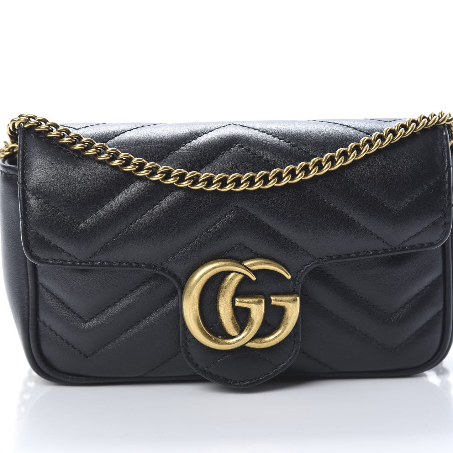 Calfskin Matelasse Super Mini GG Marmont Shoulder Bag Black