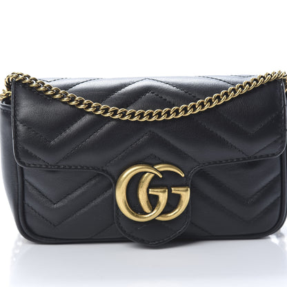 Gucci Calfskin Matelasse Super Mini GG Marmont Shoulder Bag Black 8 of 11