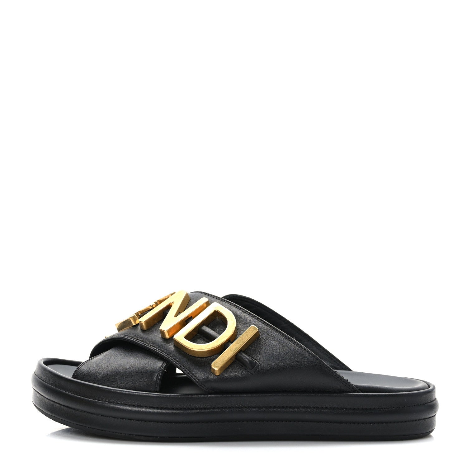 Fendi Vitello Womens Fendigraphy Slide Sandals 37 Black 1 of 8