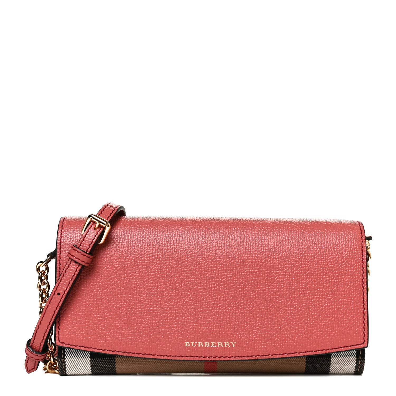 Burberry Calfskin House Check Henley Wallet On Chain Red 1 of 11