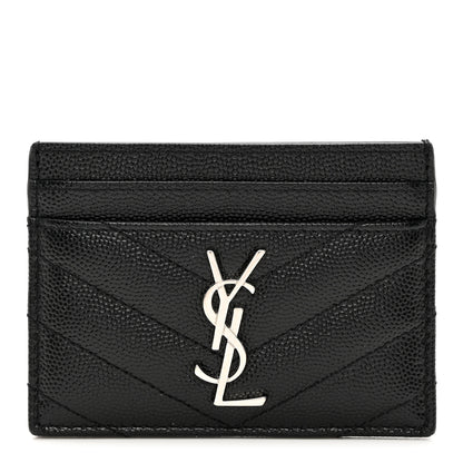 Saint Laurent Grain De Poudre Matelasse Chevron Monogram Credit Card Case Black 1 of 7