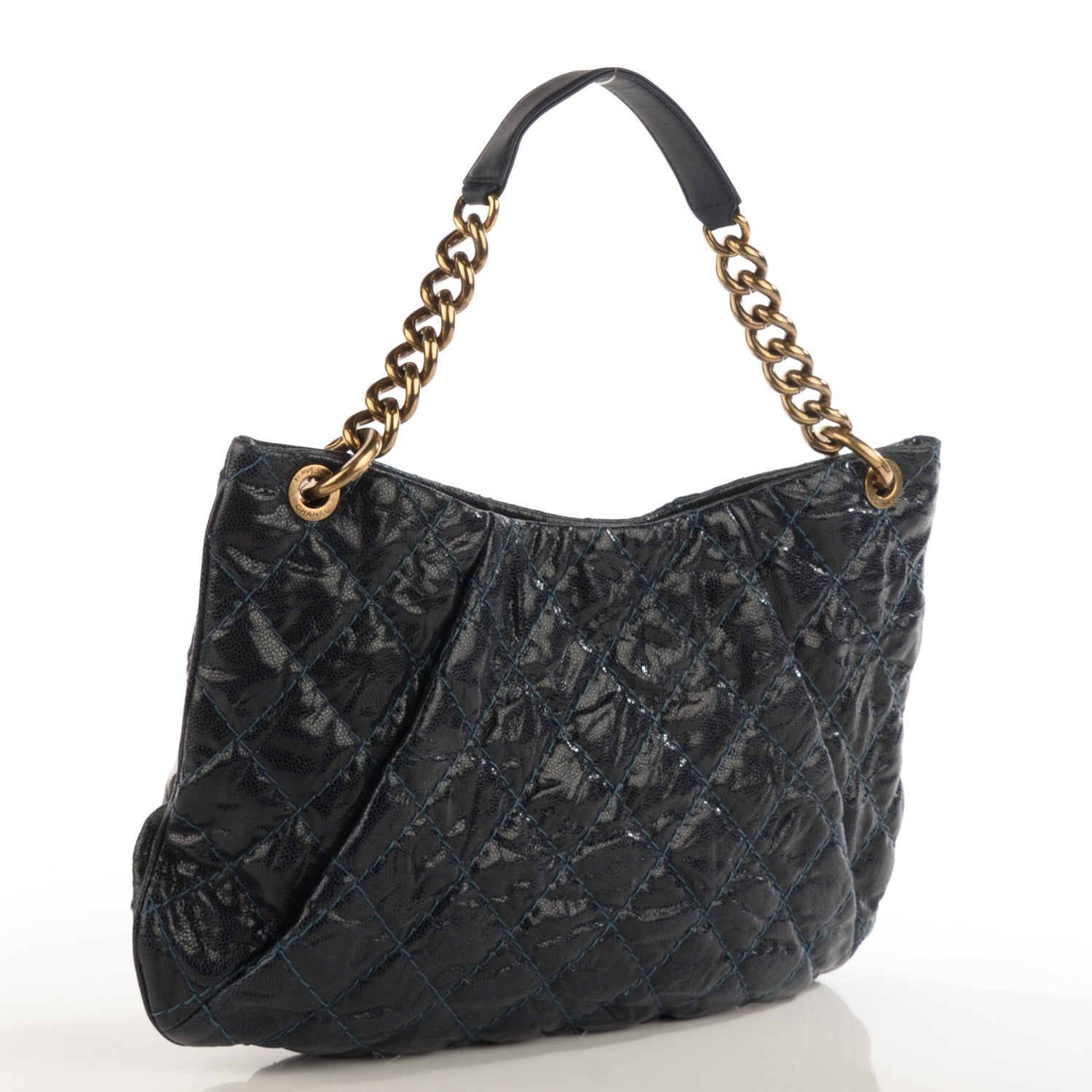 Chanel Crumpled Grained Calfskin Coco Pleats Hobo Dark Blue 3 of 7