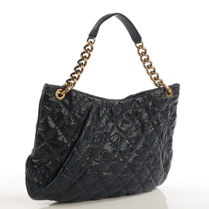 Chanel Crumpled Grained Calfskin Coco Pleats Hobo Dark Blue 3 of 7
