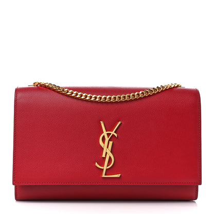 Saint Laurent Grain De Poudre Medium Monogram Kate Satchel Red 1 of 11