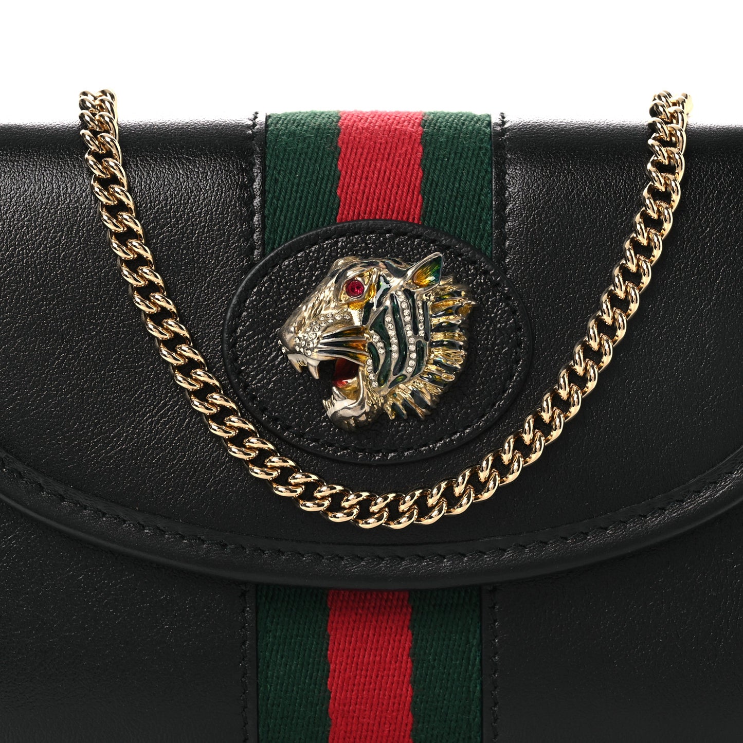 Textured Calfskin Web Mini Rajah Slim Flap Shoulder Bag Black