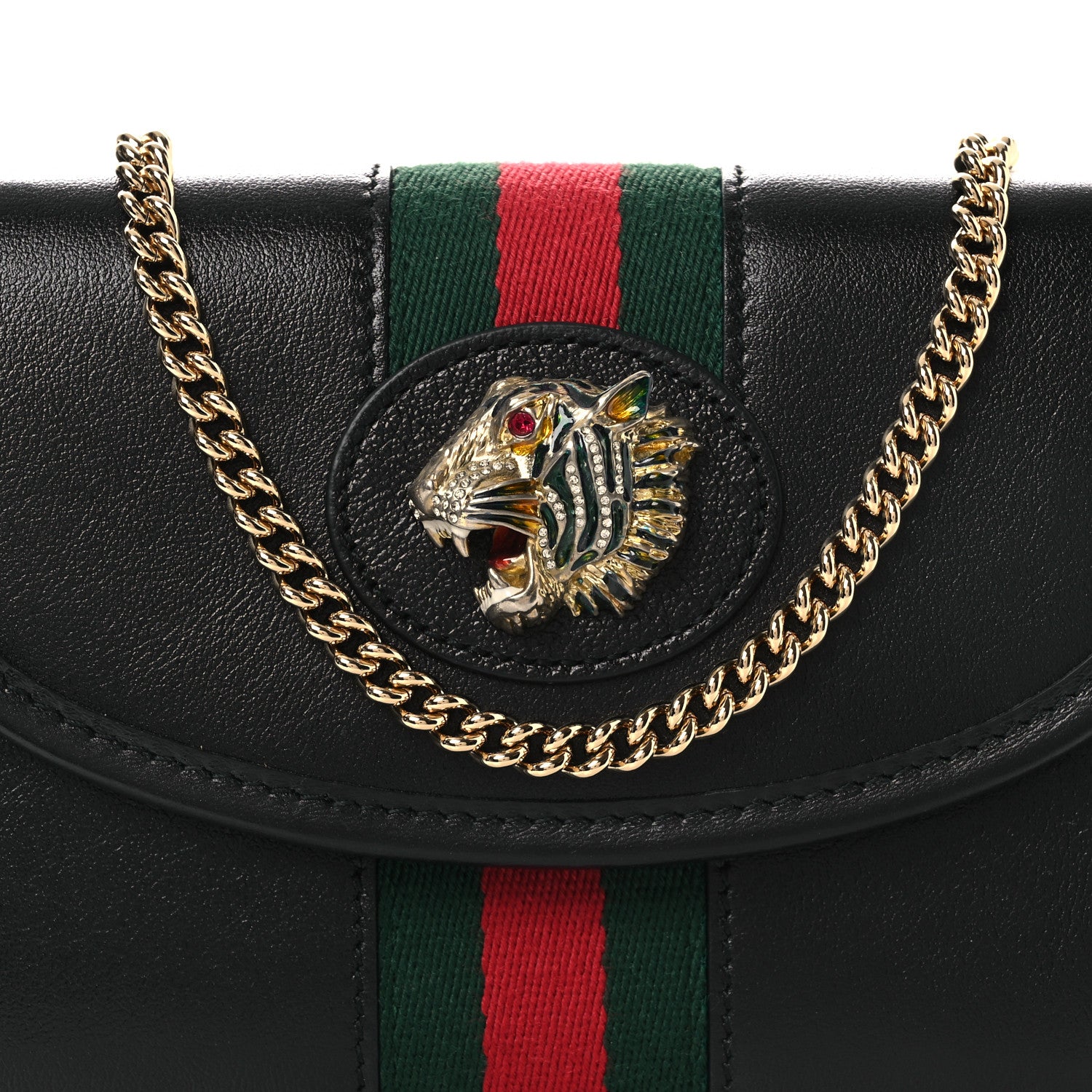 Gucci Textured Calfskin Web Mini Rajah Slim Flap Shoulder Bag Black 8 of 11