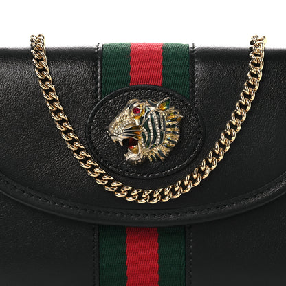 Gucci Textured Calfskin Web Mini Rajah Slim Flap Shoulder Bag Black 8 of 11