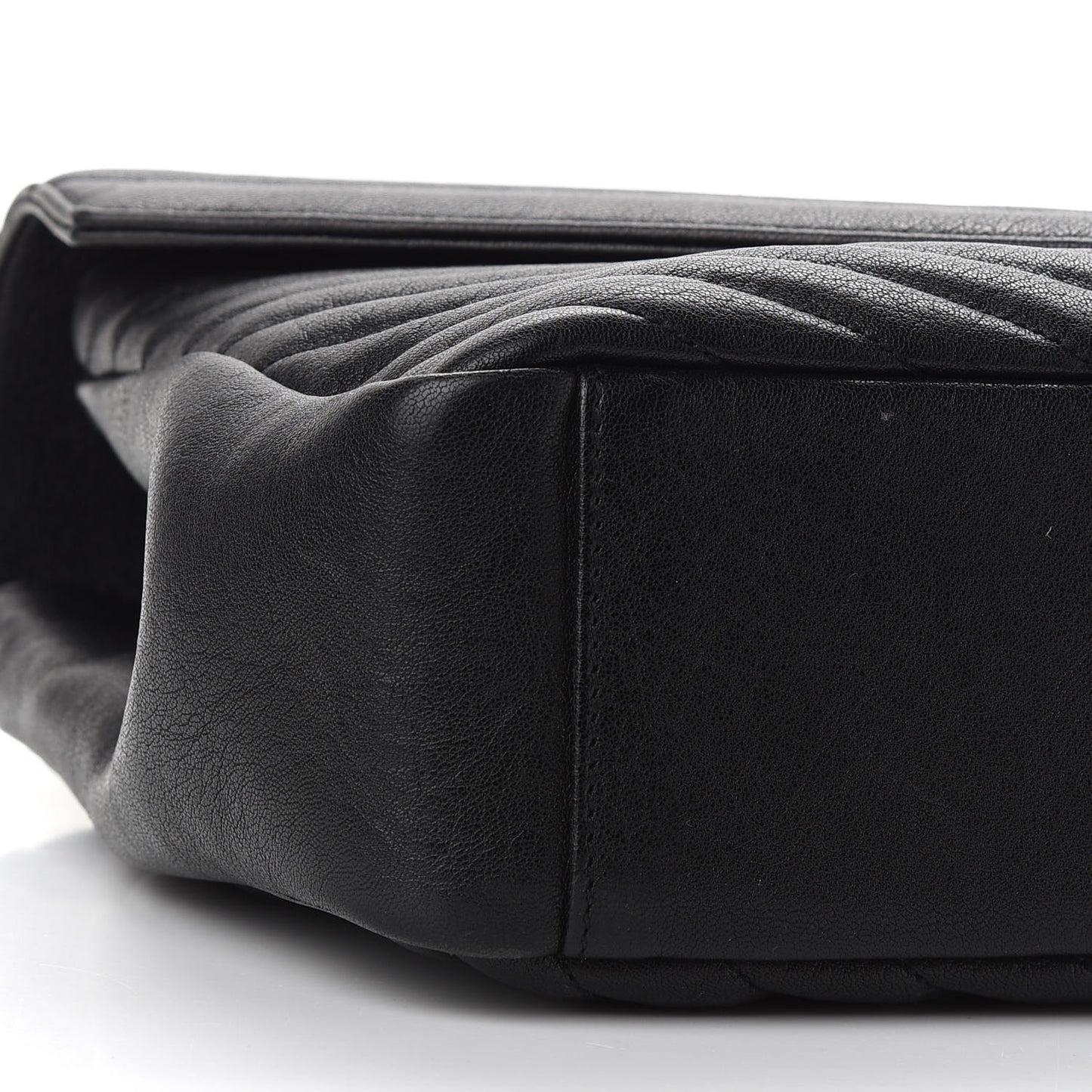 Sheepskin Matelasse Chevron Monogram Monochrome Large College Satchel Black
