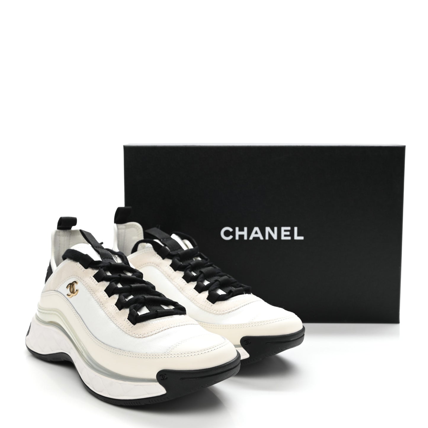 Velvet Calfskin Mixed Fibers CC Sneakers 39 Ivory Black