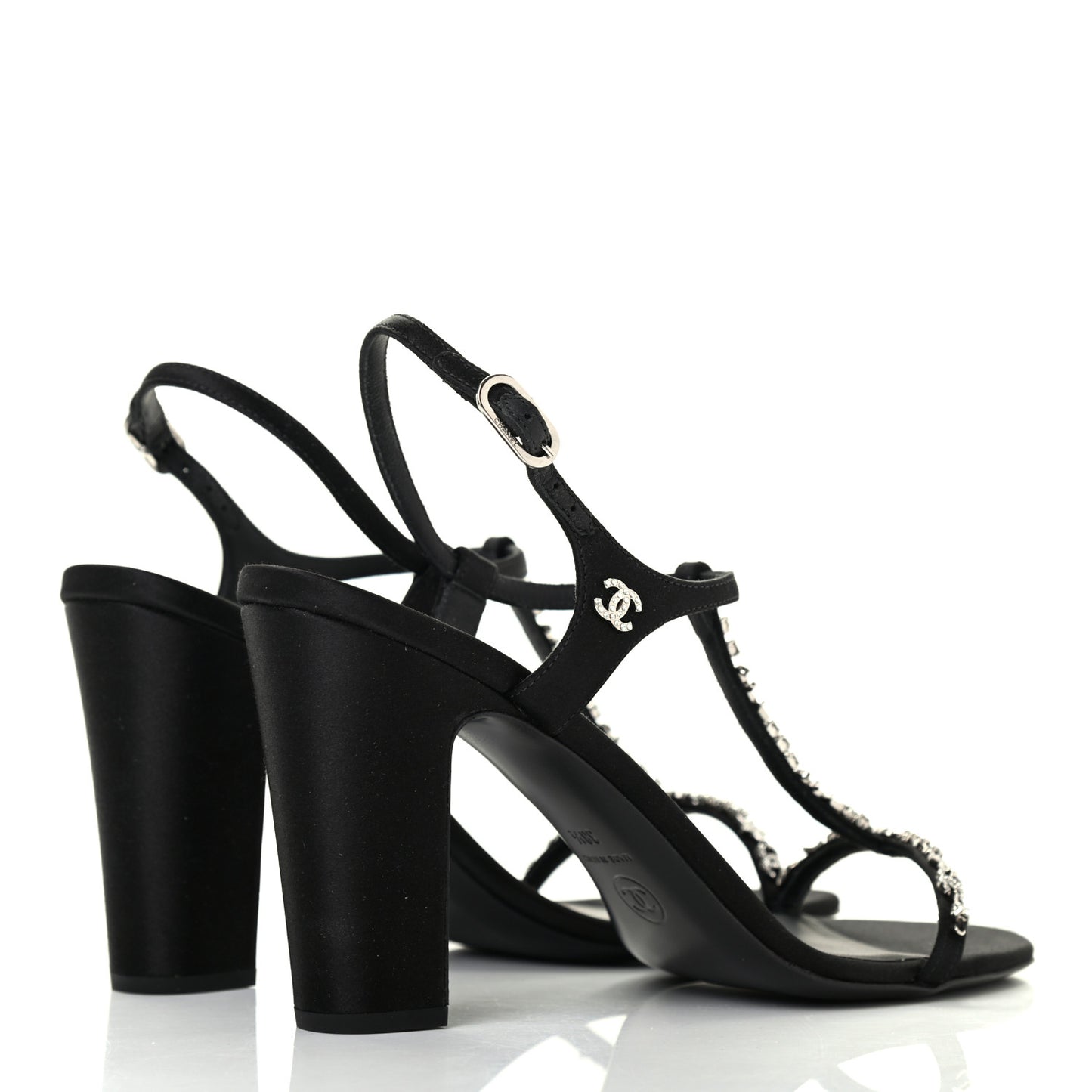 Satin Crystal Slingback Sandals 38.5 Black