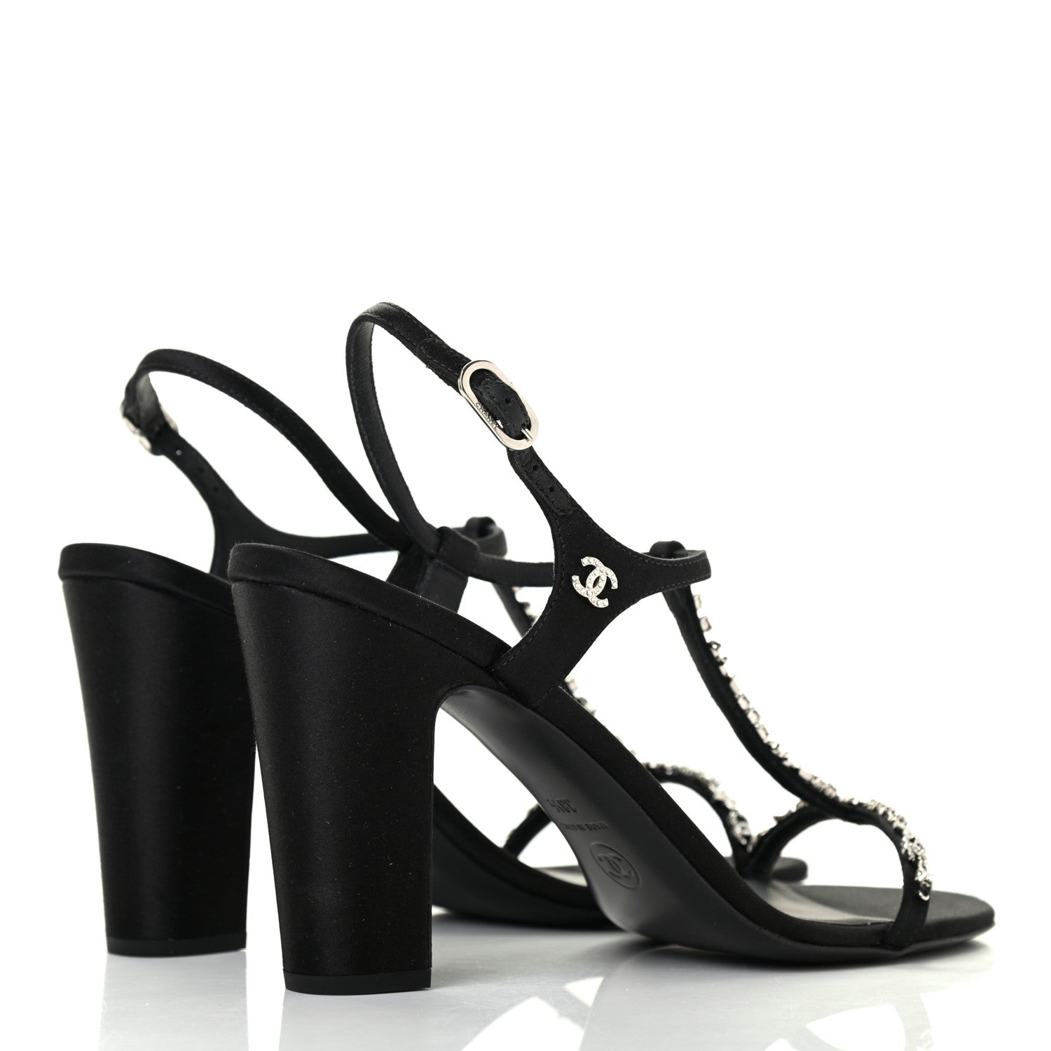 Chanel Satin Crystal Slingback Sandals 38.5 Black 4 of 8