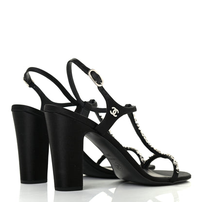 Chanel Satin Crystal Slingback Sandals 38.5 Black 4 of 8