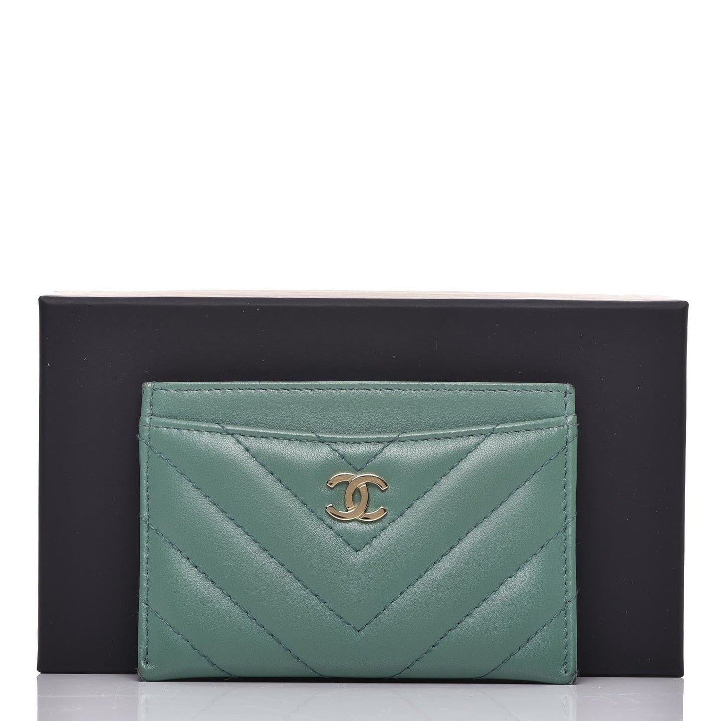 Lambskin Chevron Quilted Card Holder Green