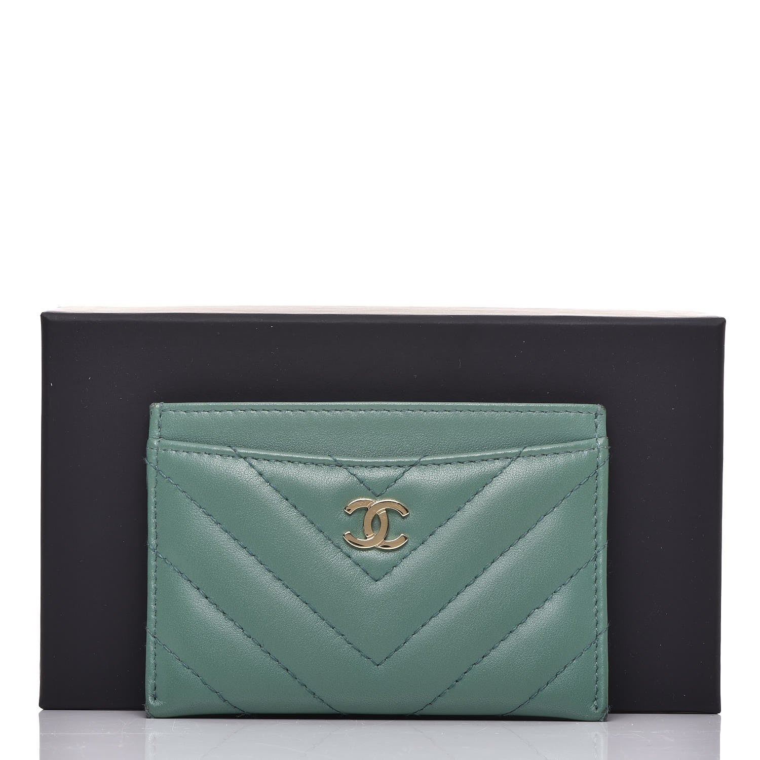 Chanel Lambskin Chevron Quilted Card Holder Green 9 of 9