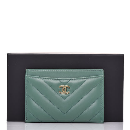Chanel Lambskin Chevron Quilted Card Holder Green 9 of 9