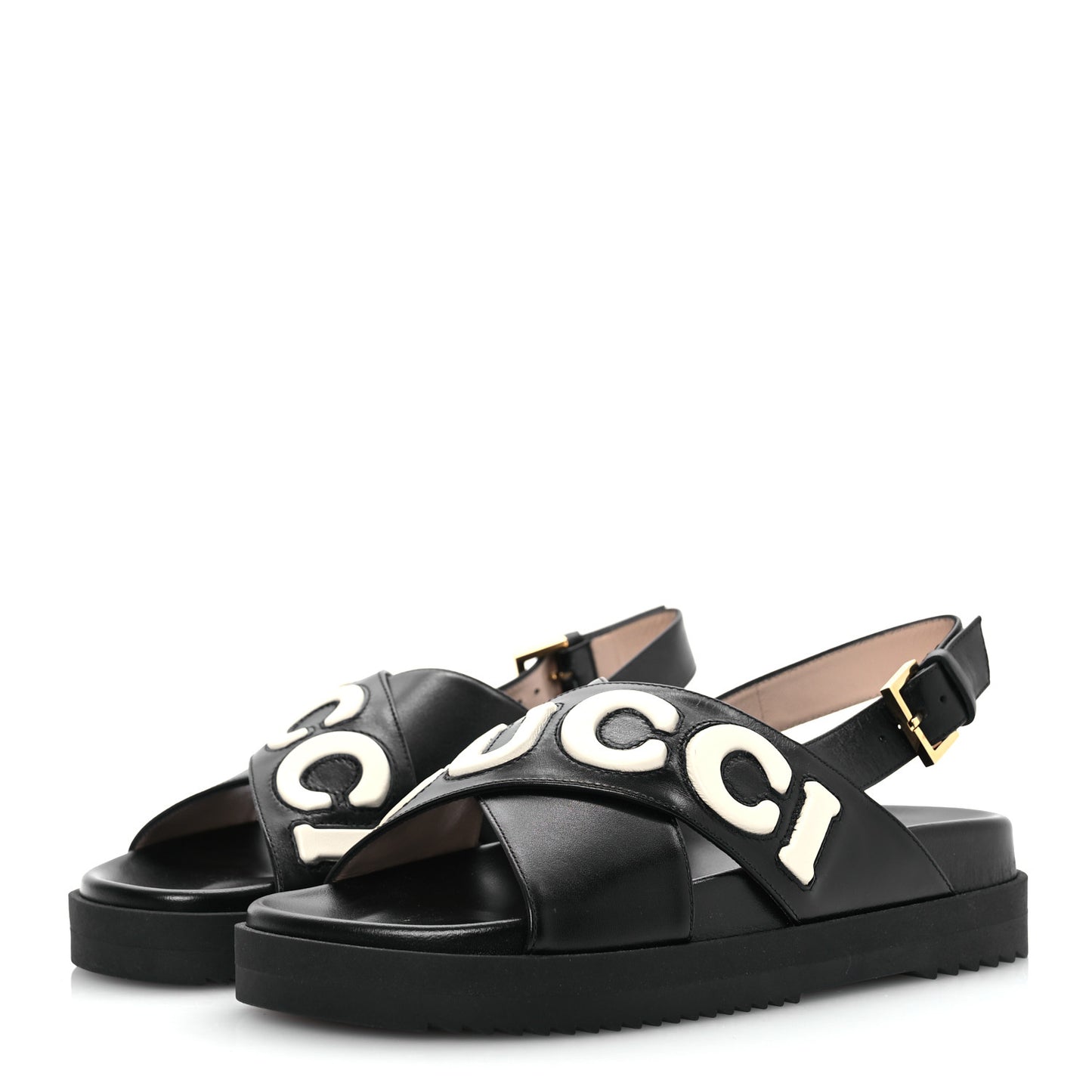 Logo Calfskin Slingback Sandals 36 Black