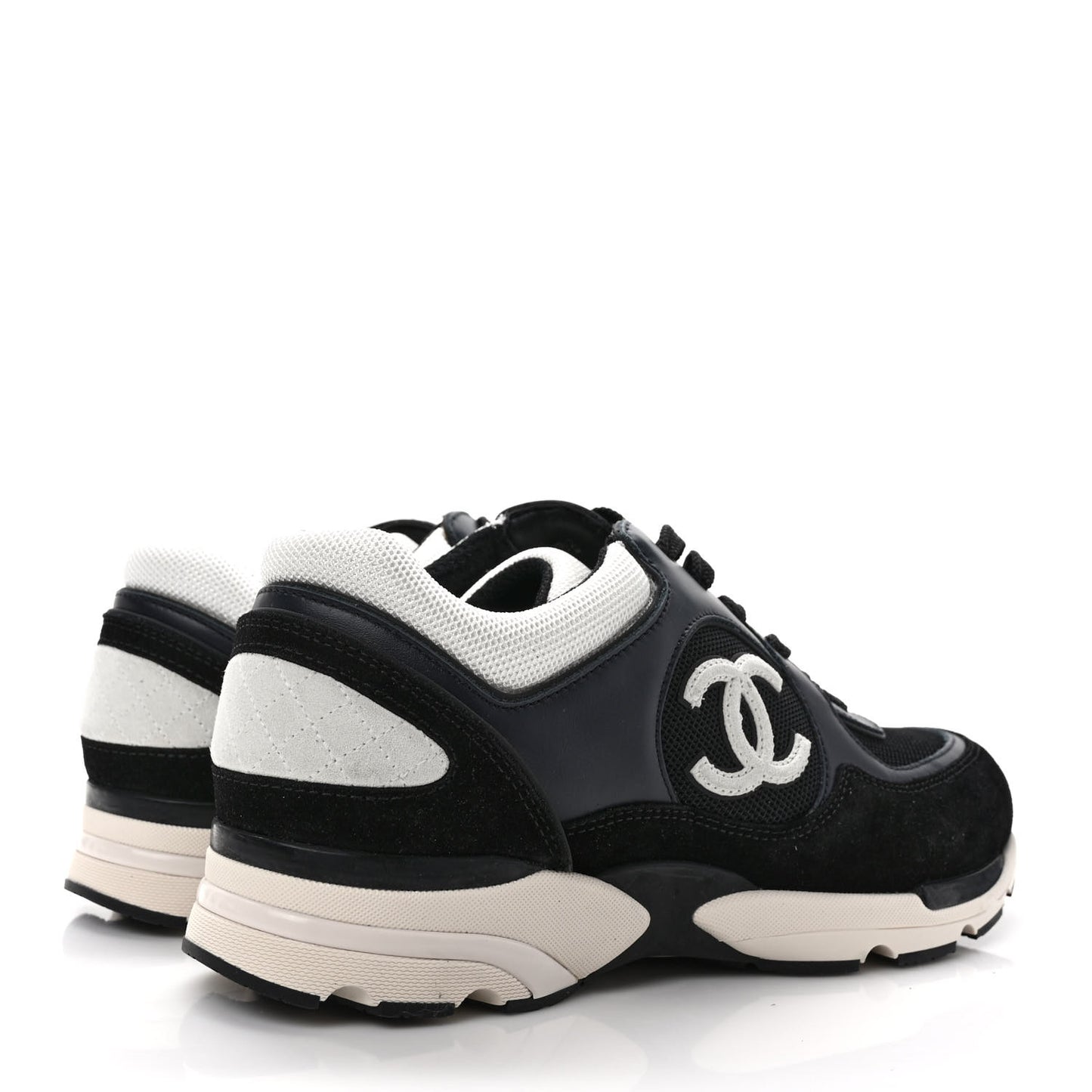 Mesh Suede Calfskin Womens CC Sneakers 40.5 Black White