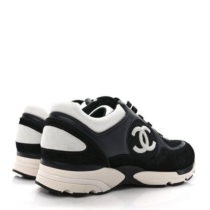 Chanel Mesh Suede Calfskin Womens CC Sneakers 40.5 Black White 4 of 9