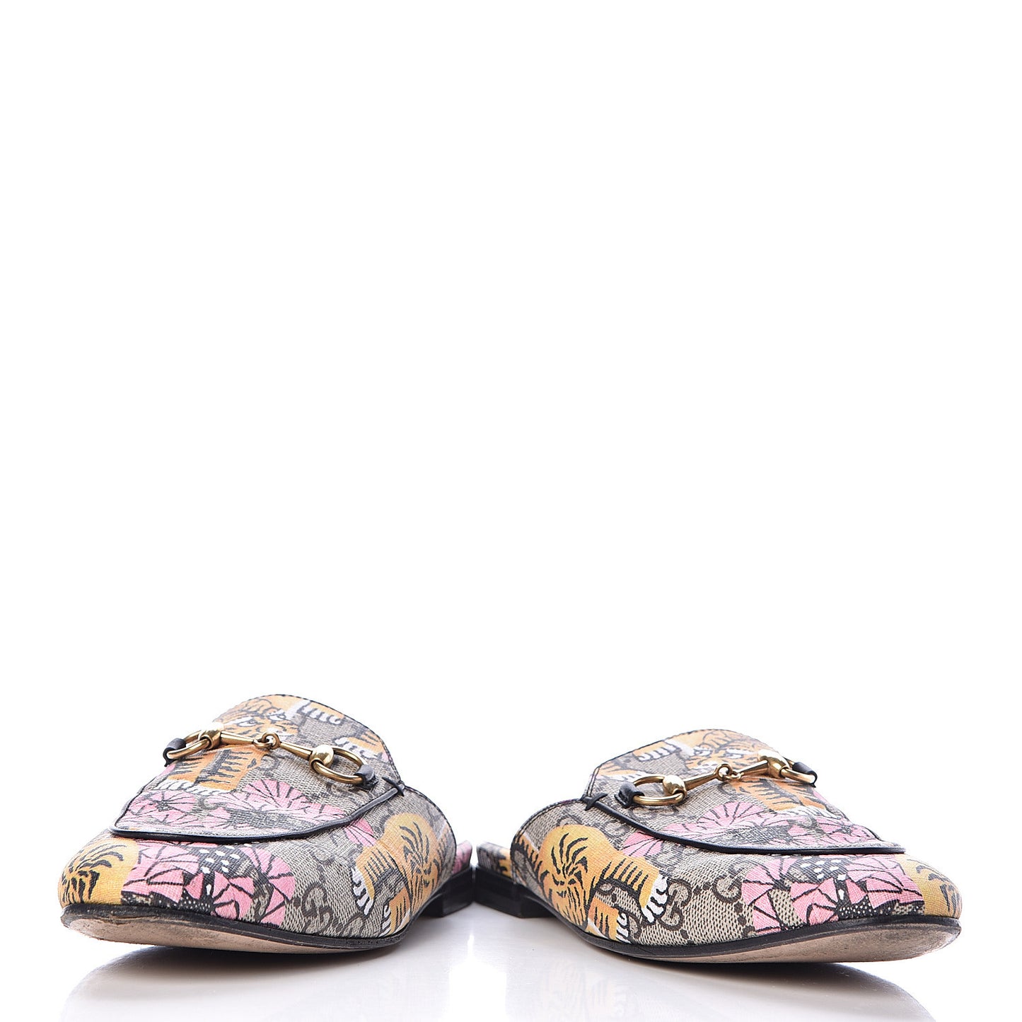 GG Supreme Monogram Bengal Womens Princetown Slippers 35 Beige Crop Pink