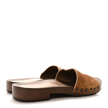 Miu Miu Suede Logo Slide Clogs 38 Cannella 5 of 9