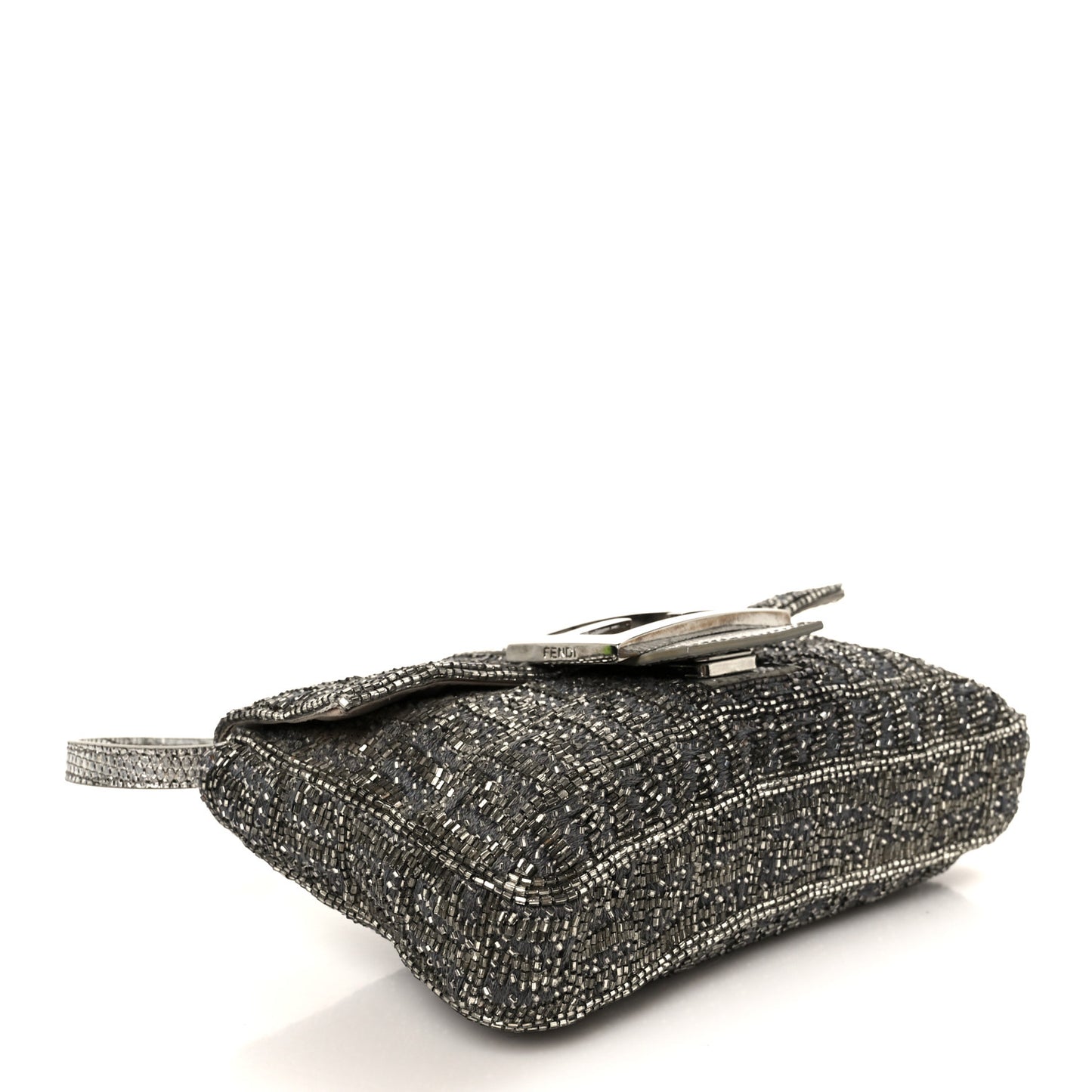 Metallic Lizard Beaded Embroidered Mini Baguette Grey