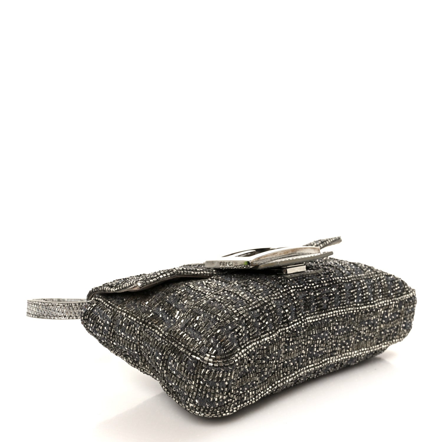 Fendi Metallic Lizard Beaded Embroidered Mini Baguette Grey 4 of 12