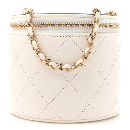 Chanel Lambskin Quilted Round Small Vanity Case With Chain White Black 1 of 12