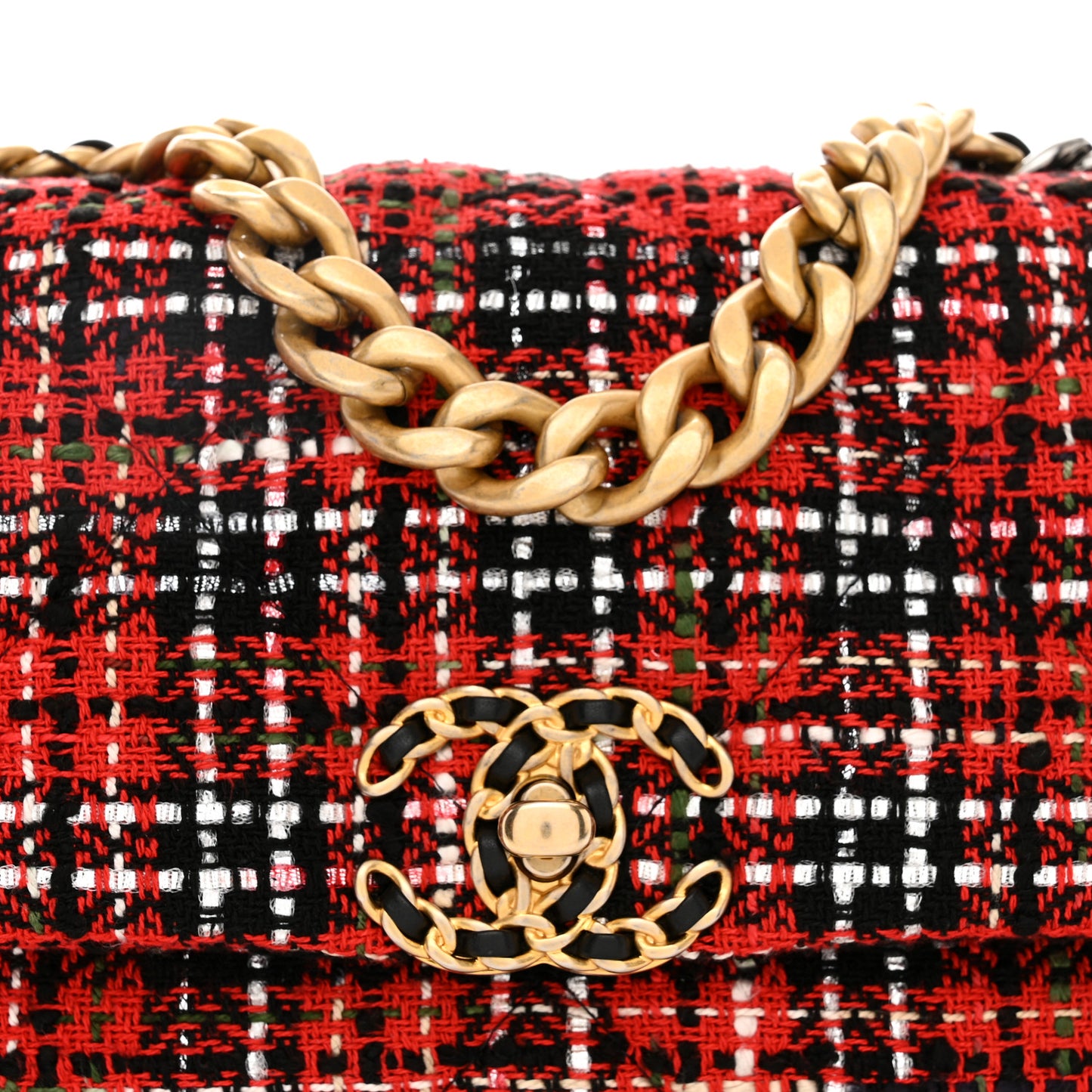 Tweed Quilted Medium Chanel 19 Flap Red Black