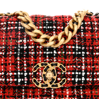Chanel Tweed Quilted Medium Chanel 19 Flap Red Black 8 of 11