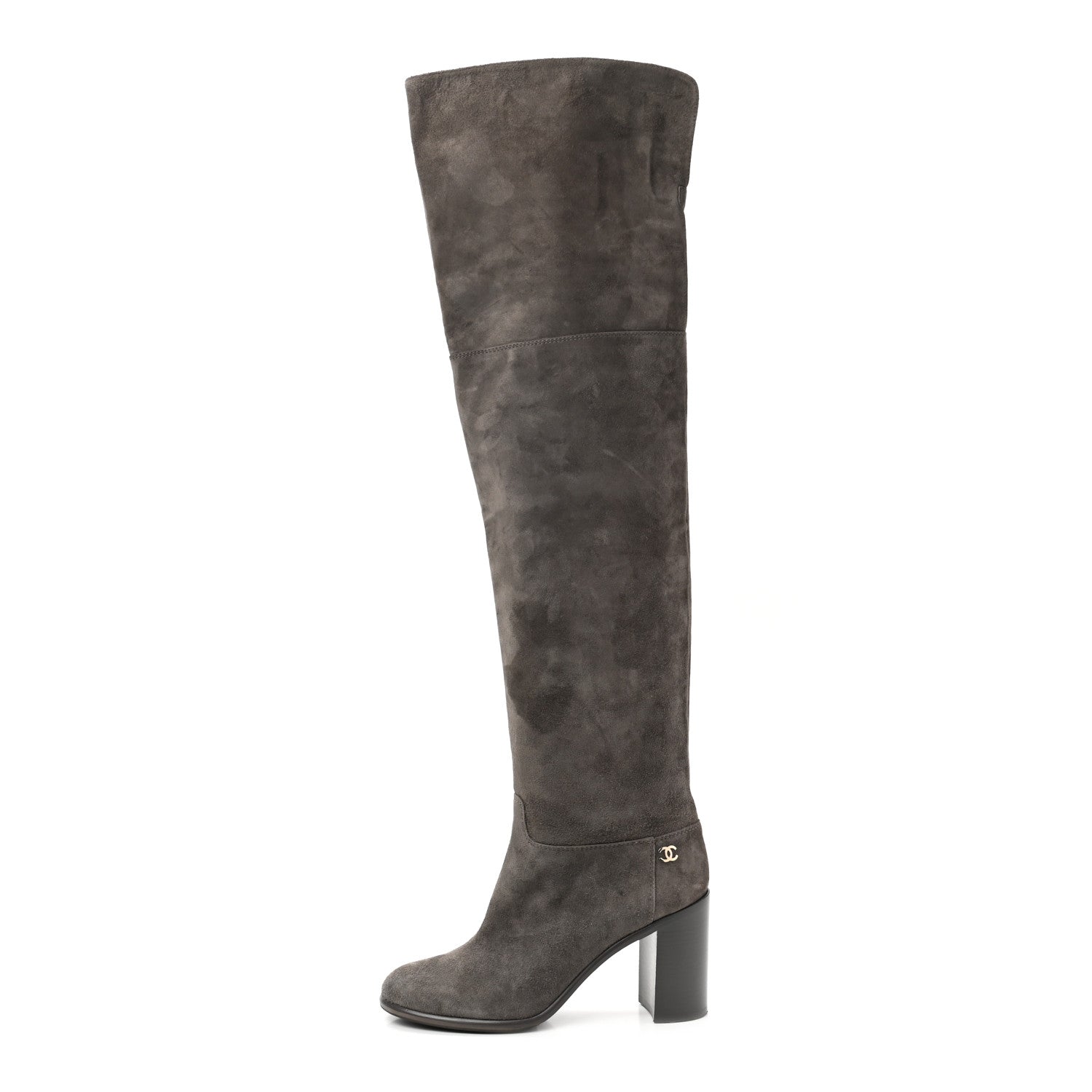 Chanel Suede Calfskin CC Over The Knee Boots 38 Grey 1 of 7