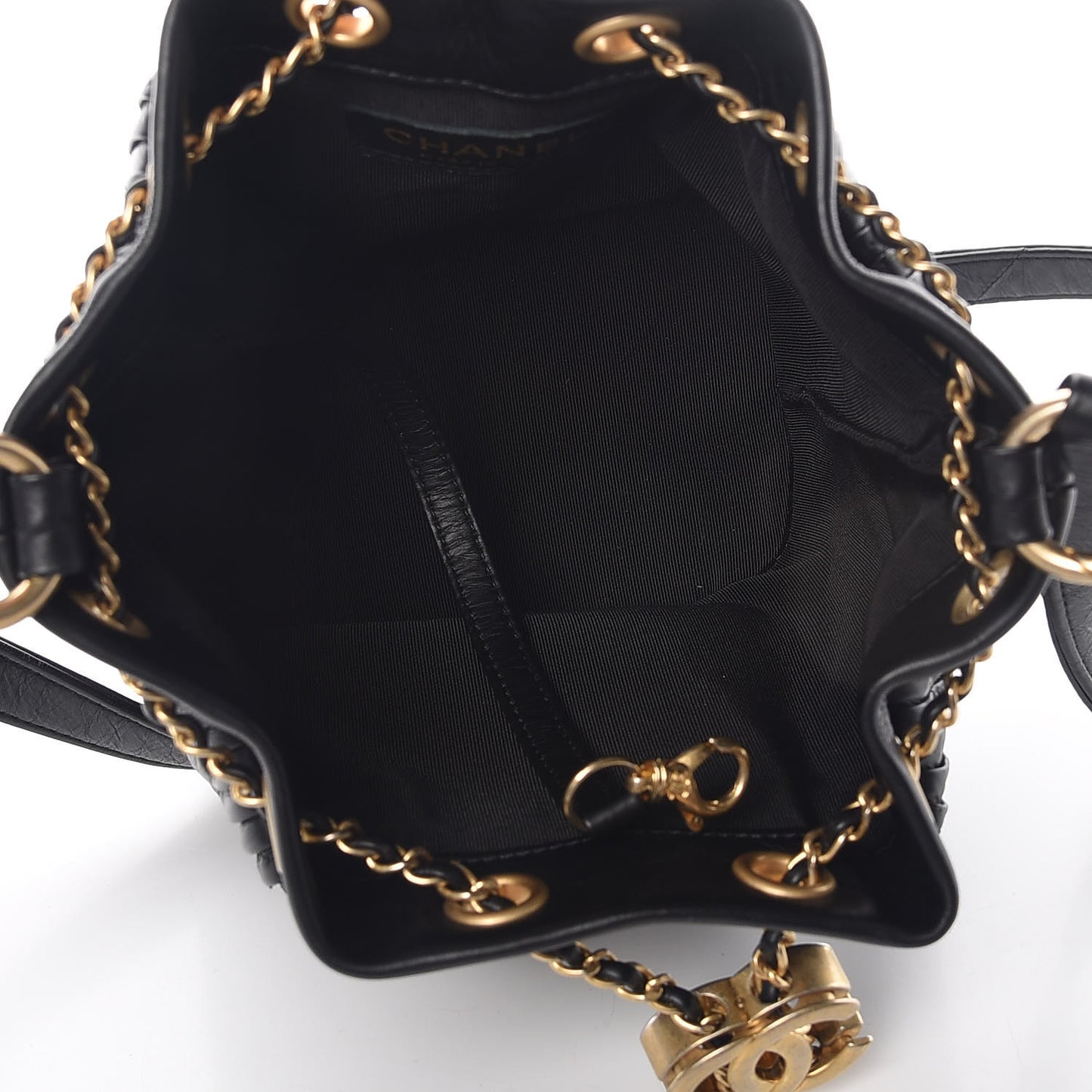Iridescent Crumpled Calfskin Coco Pleats Small Drawstring Bag Black