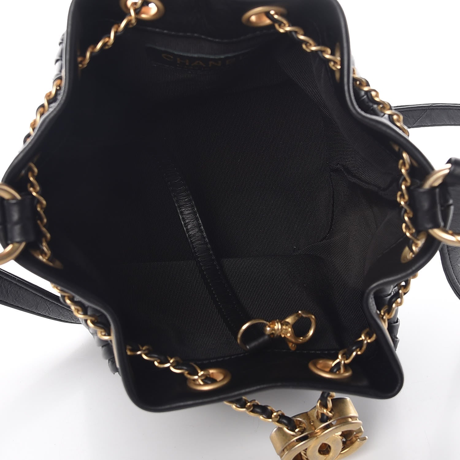 Chanel Iridescent Crumpled Calfskin Coco Pleats Small Drawstring Bag Black 7 of 9