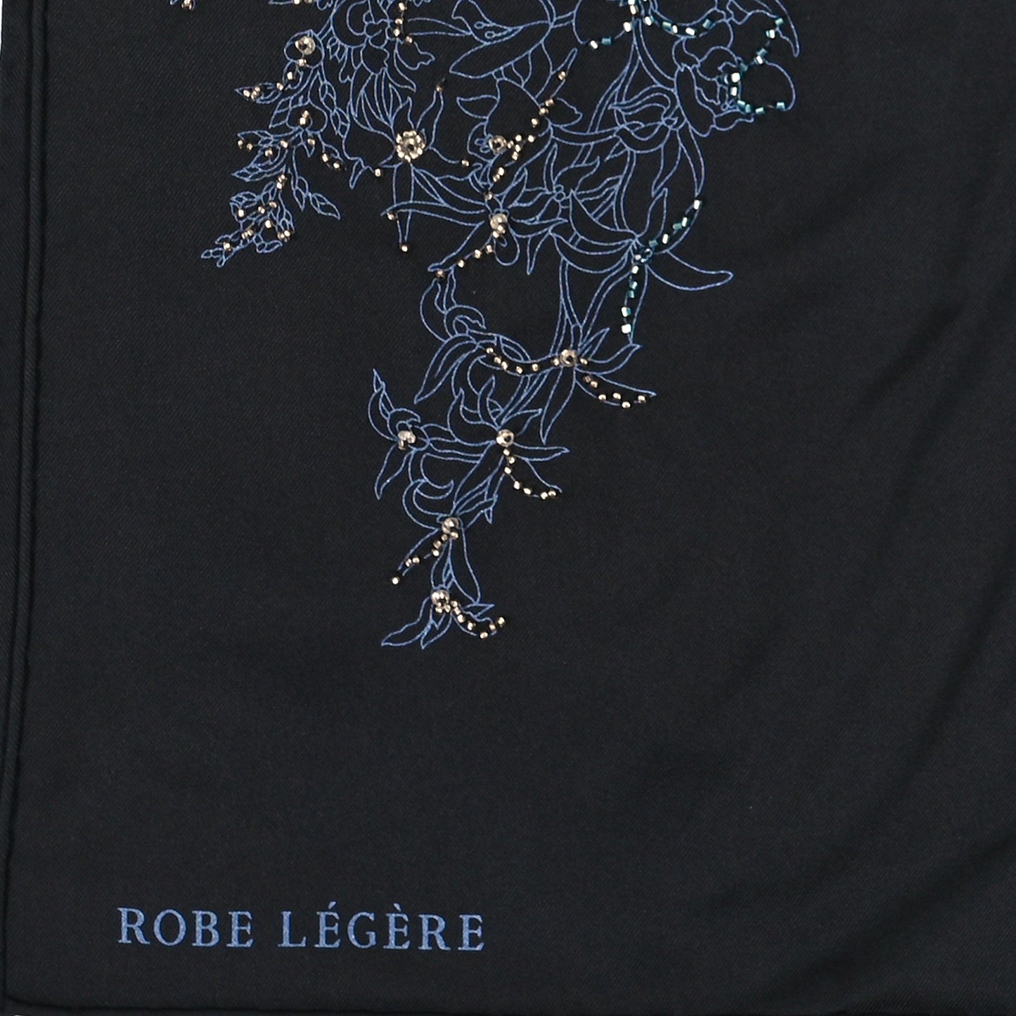 Silk Embroidered Robe Legere Scarf 90 Black Bleu