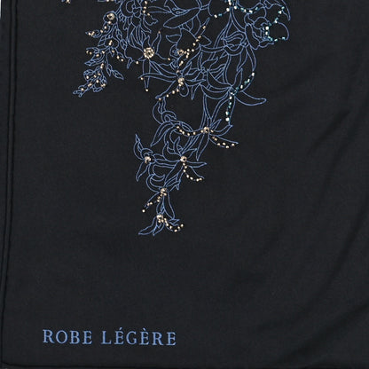 Hermes Silk Embroidered Robe Legere Scarf 90 Black Bleu 4 of 4