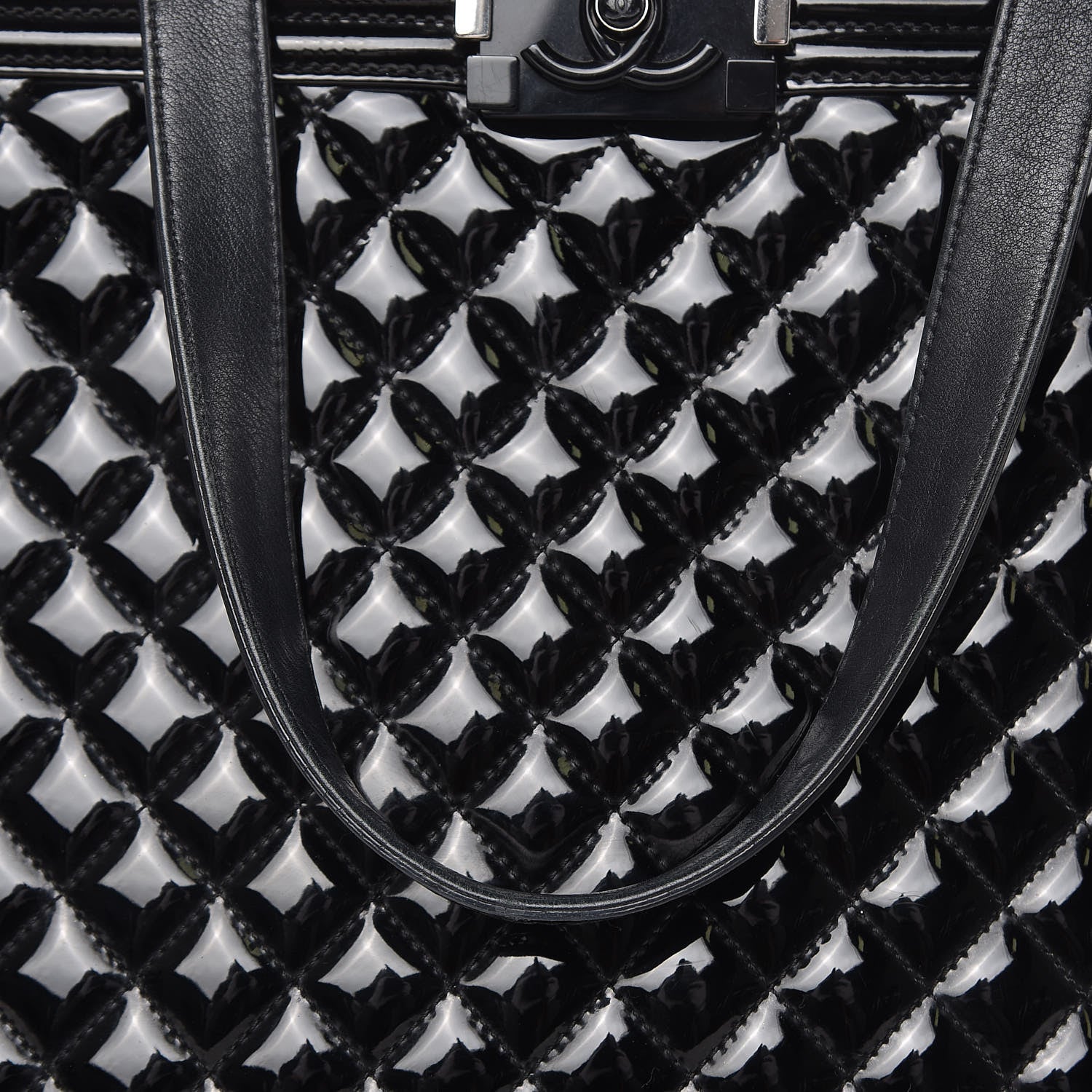 Chanel Patent Calfskin Quilted Plexiglass Boy Shopping Tote Black 10 of 17
