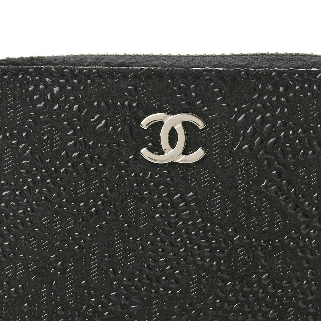Chanel Suede Floral Embossed Zipped Coin Purse Black 8 of 9