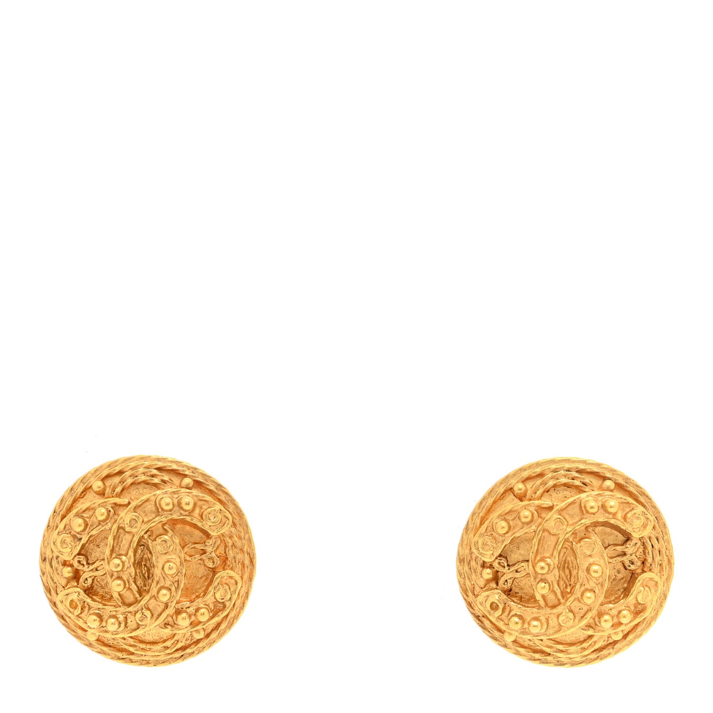 CC Button Clip On Earrings Gold