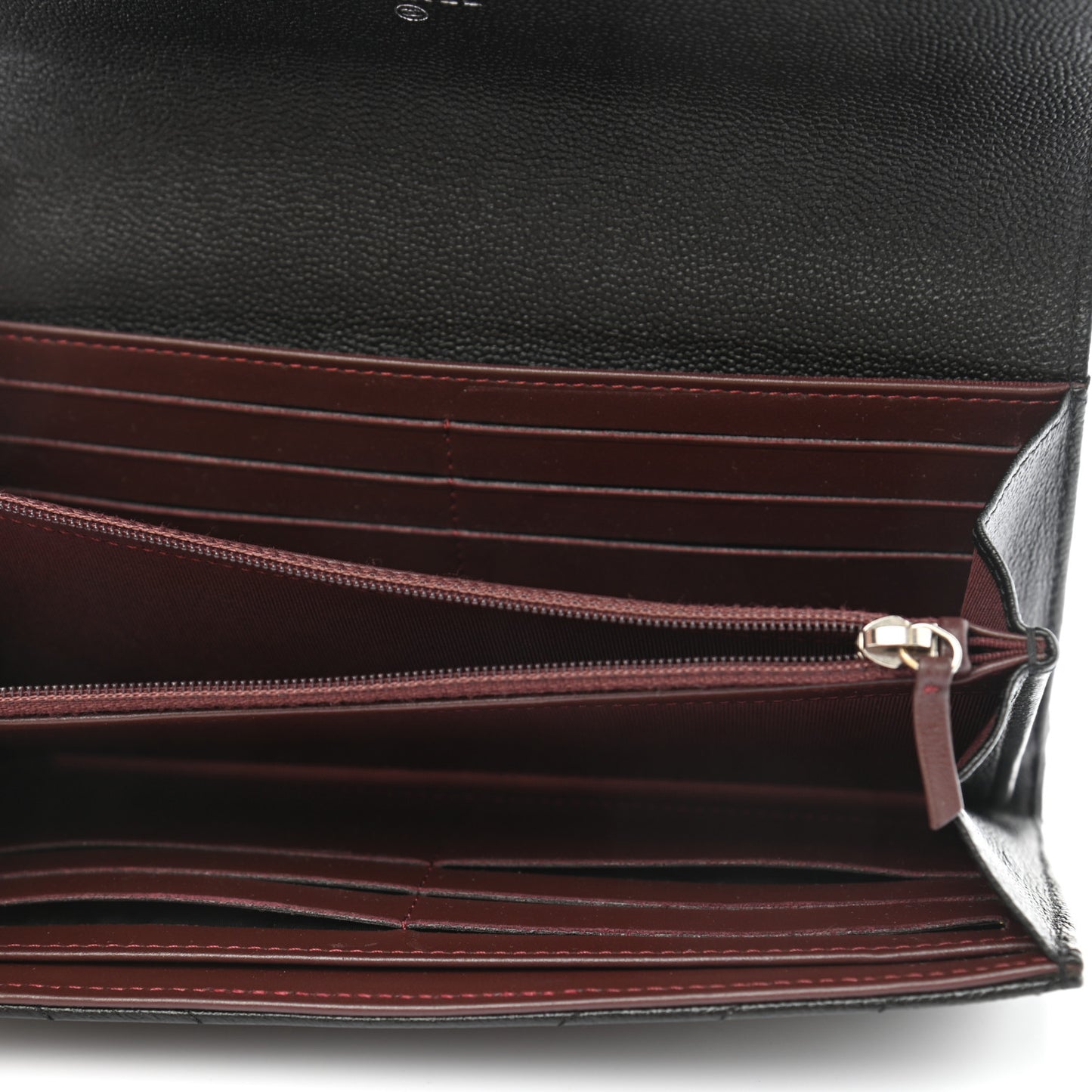 Caviar Chevron Quilted Large Gusset Flap Wallet Black