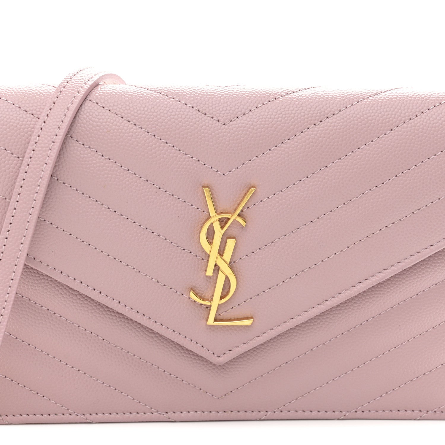Saint Laurent Grain De Poudre Matelasse Chevron Monogram Envelope Chain Wallet Tender Pink 8 of 11