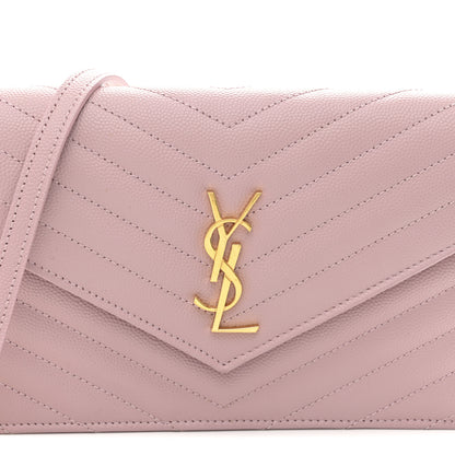 Saint Laurent Grain De Poudre Matelasse Chevron Monogram Envelope Chain Wallet Tender Pink 8 of 11