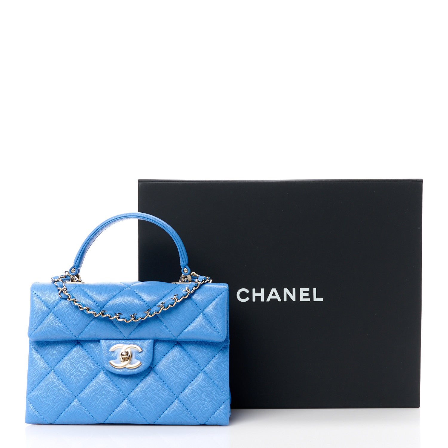 Chanel Caviar Quilted Mini Retro Twist Top Handle Flap Blue 3 of 12