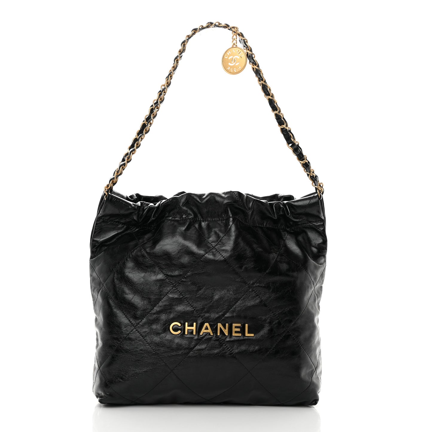 Shiny Calfskin Quilted Chanel 22 Black