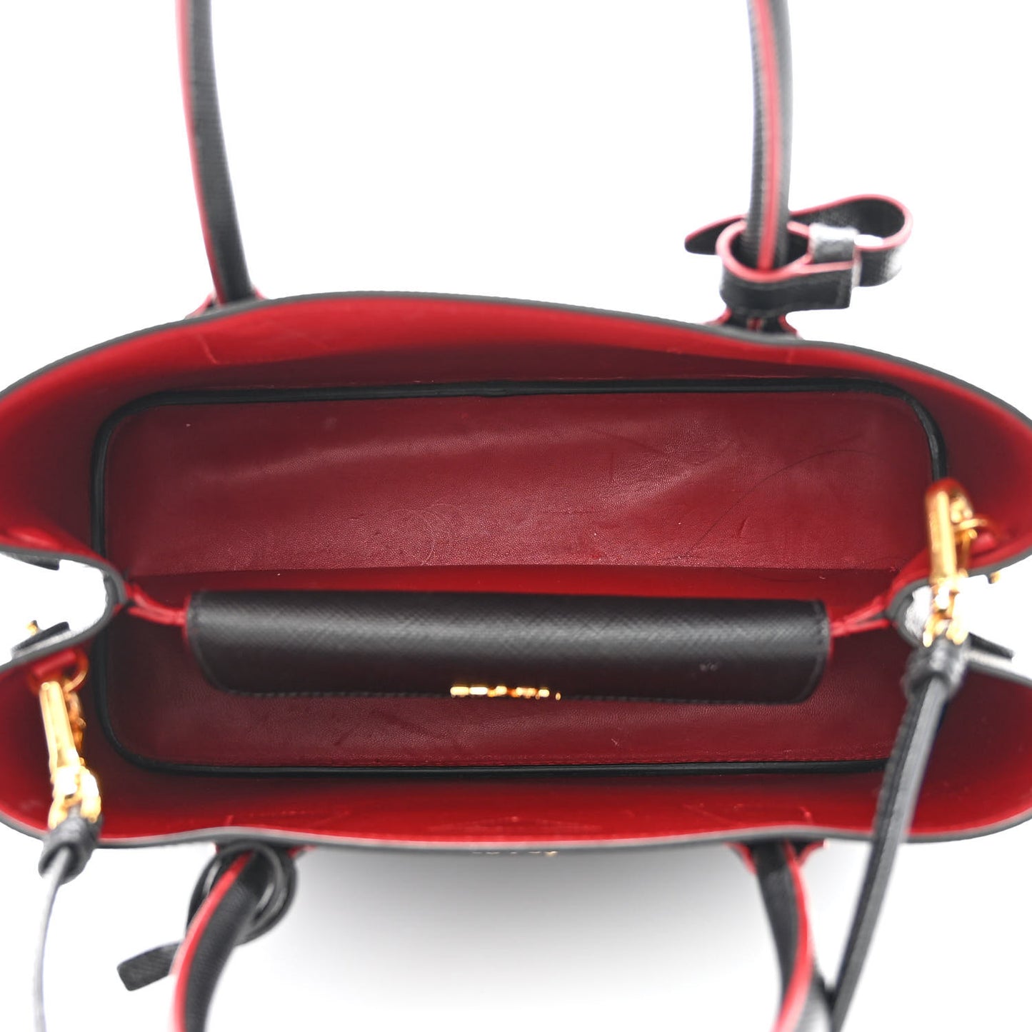 Saffiano Cuir Small Double Bag Black Fuoco