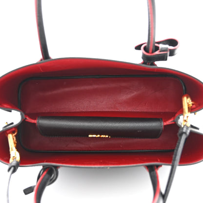 Prada Saffiano Cuir Small Double Bag Black Fuoco 5 of 14